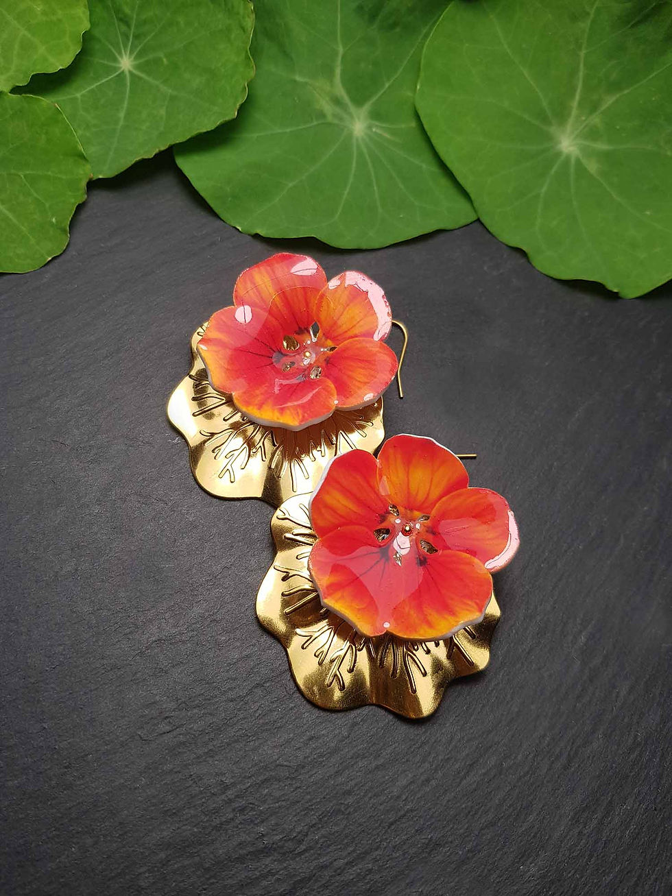 Miniature : Boucles GÉANTES "Capucines et feuille d'or" - 3682