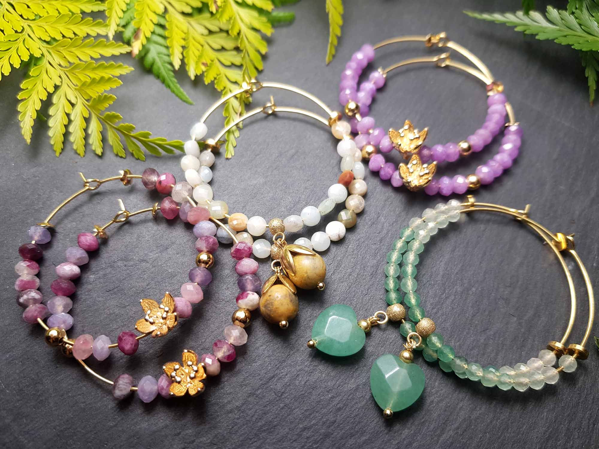 Créoles fils DORÉES perles, fleurs et coeurs AU CHOIX – 3524