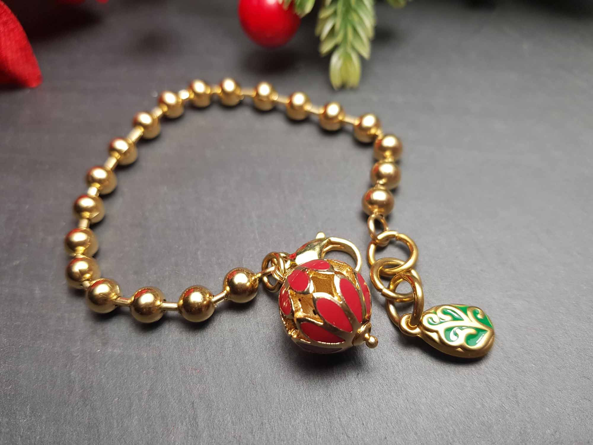 Bracelet Noël boules acier inox doré & perles émaillées – 3650