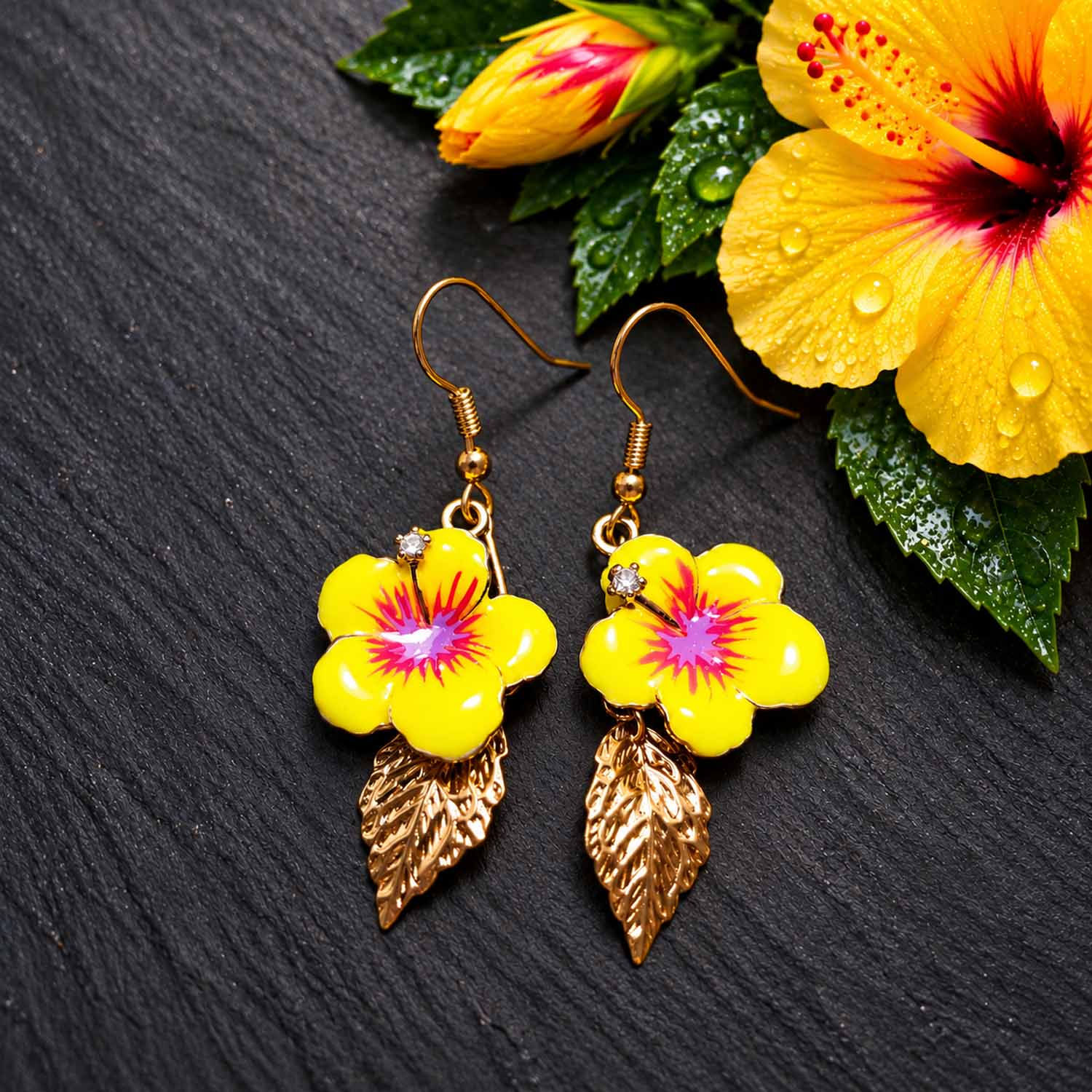 BOUCLES acier inox doré fleur hibiscus – 3733