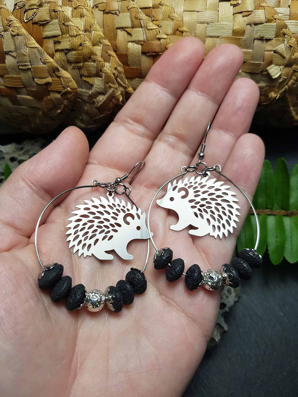 Miniature : Boucles imposantes "Ti-tang et perles de lave" - 3696