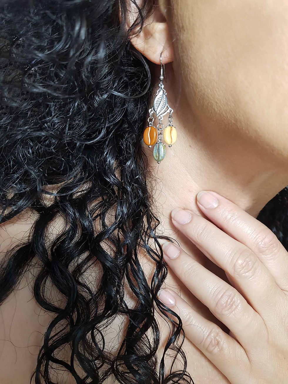 Miniature : Boucles chandelier grains de café multicolores - 3083