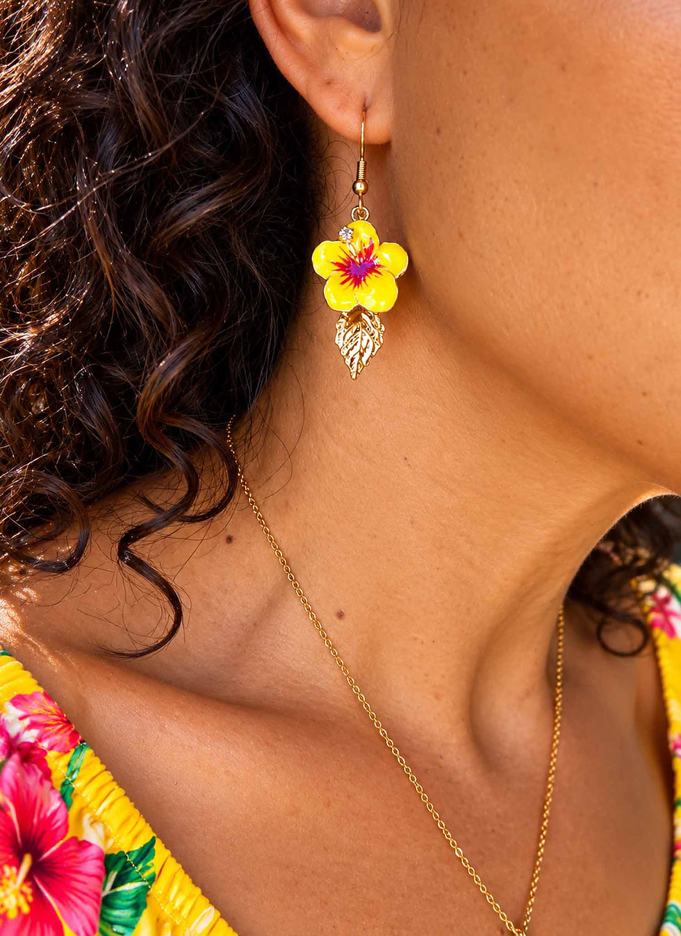 Miniature : BOUCLES acier inox doré fleur hibiscus – 3733