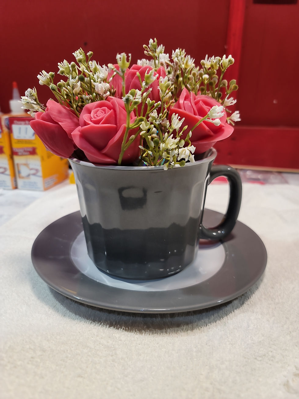 Thumbnail: Tea Cup/Basket Floral Wax Bouquet "Forever in Bloom"