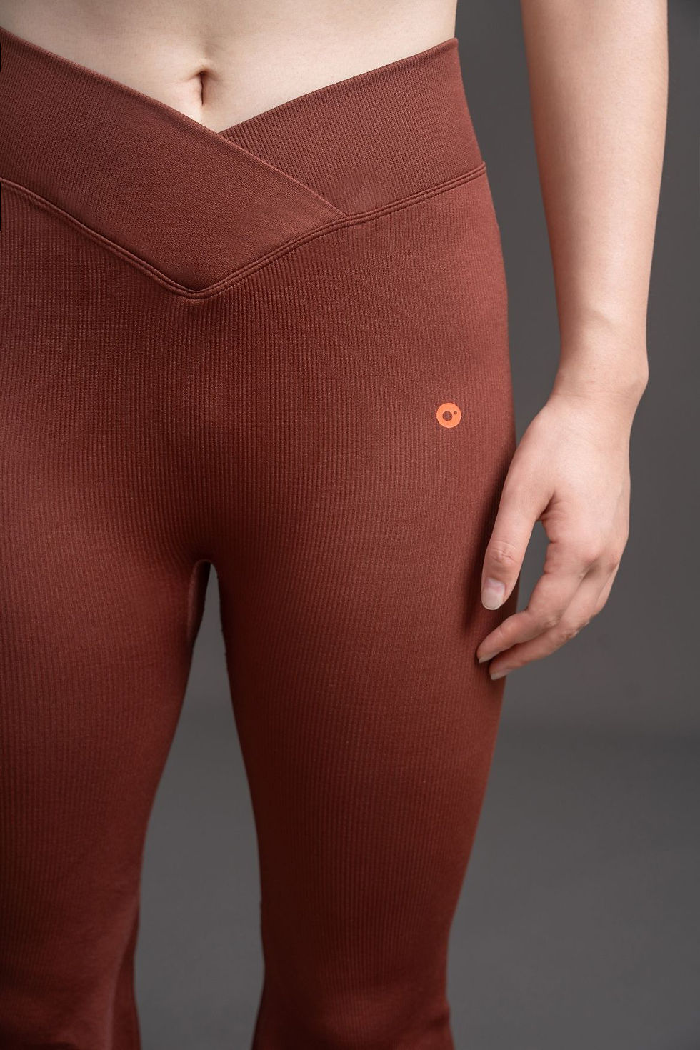 Thumbnail: Cross-Waist Seamless Knit Flared Pants