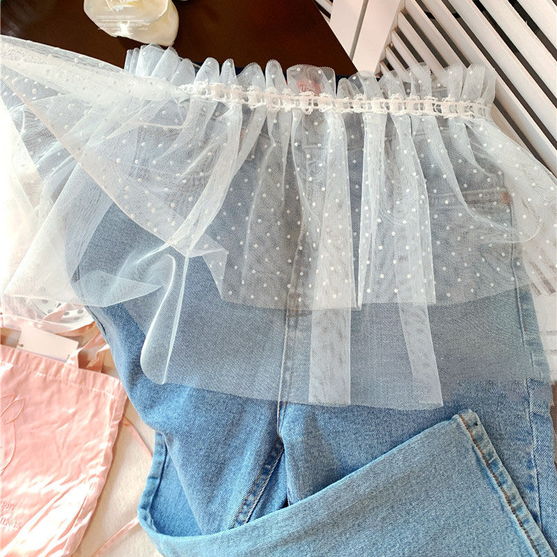 Miniatura: Elegant Polka Dot Lace Embroidery White Lace Half Skirt Women's Design Layered S