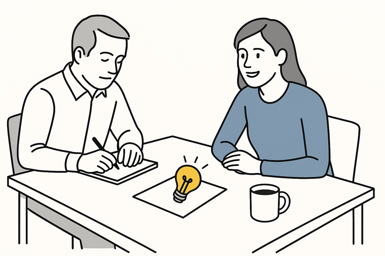Brainstorming session: Man and woman collaborating on new idea