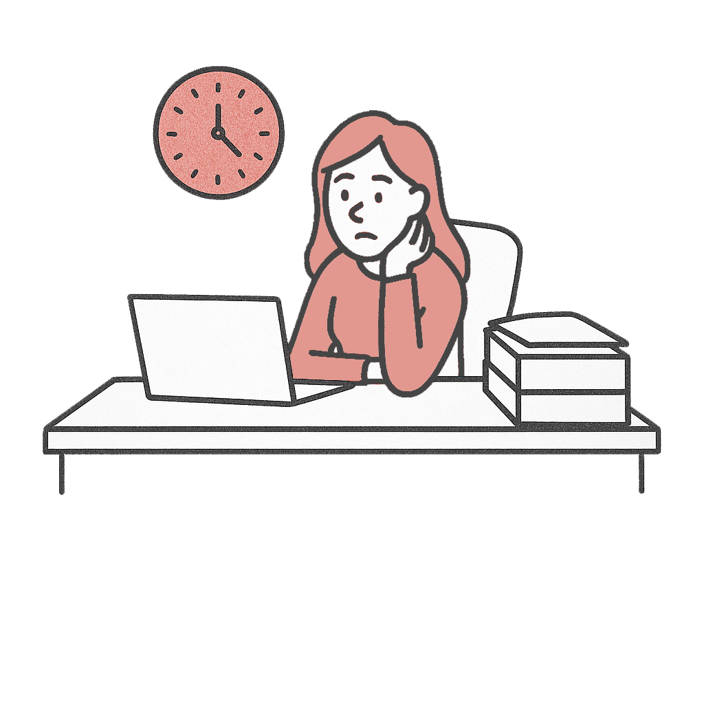 Woman looks stressed at laptop, time passing by.
