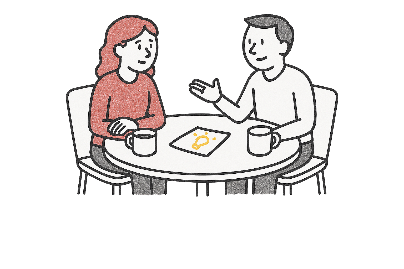 Husband and wife brainstorming ideas over coffee