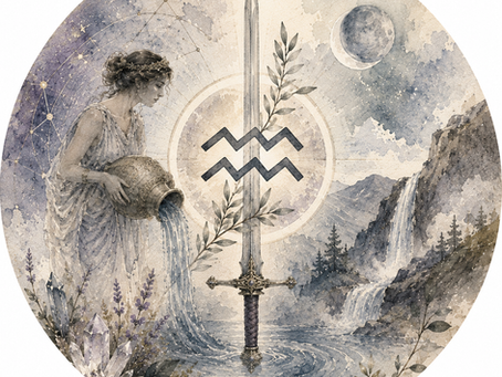 showing aquarius the water bearer and the ace of swords