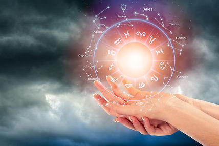 Zodiac signs inside of horoscope circle astrology and horoscopes concept and hands for Caroline McElwee astrologer, Dublin. Based in Blackrock.jpg