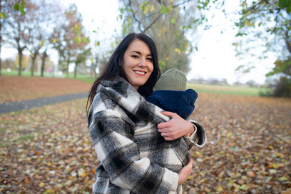 mum with baby boy walking in a Dublin park