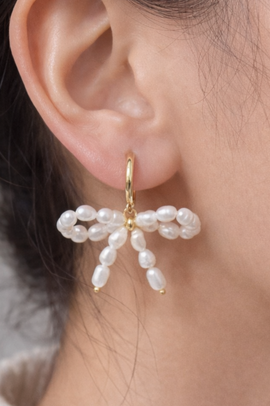 Thumbnail: Fresh Water Pearl Bow Earrings - Smaller Size