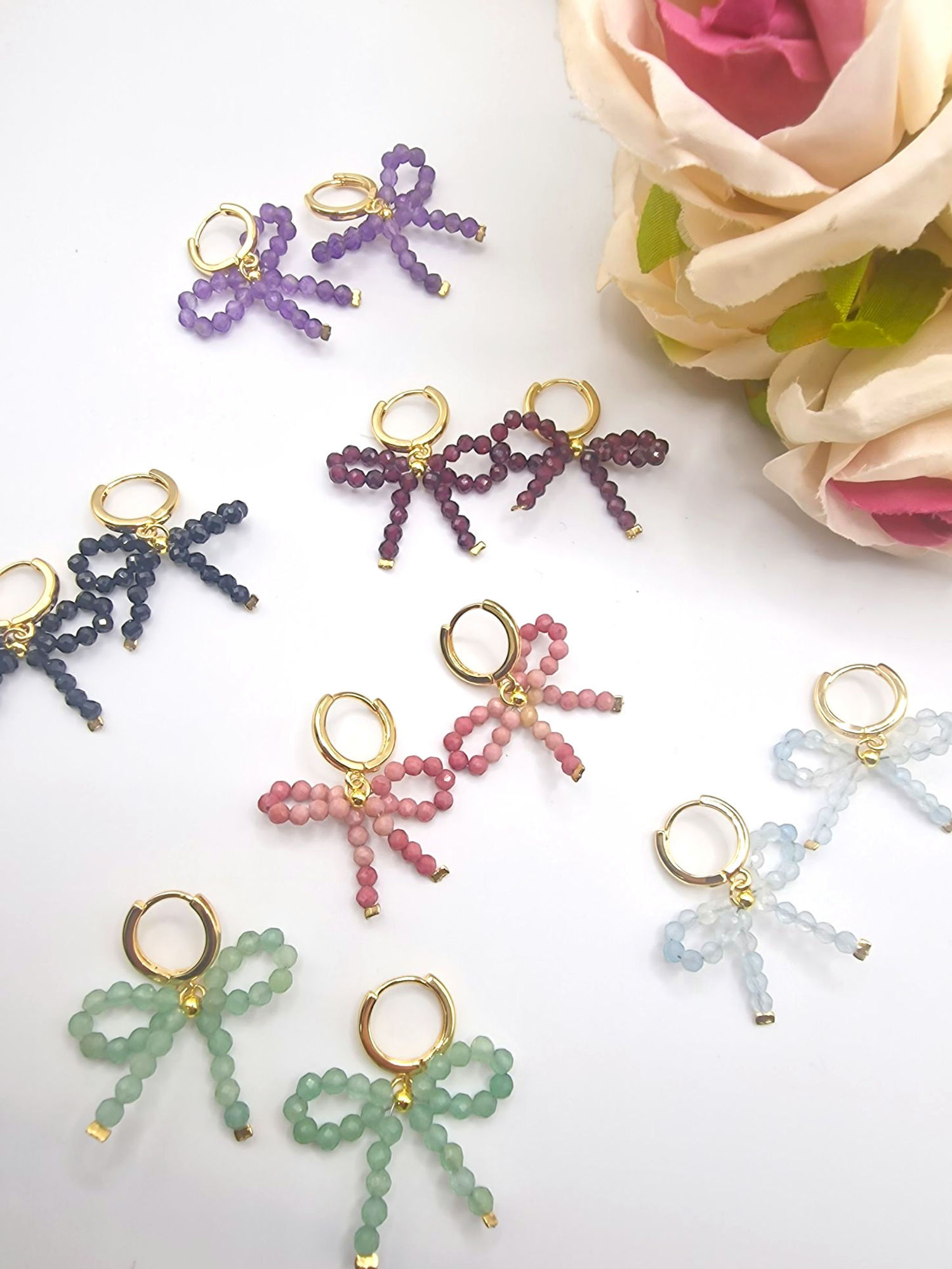 Bow Stone Hoop - 18K gold plated - hypoallergenic