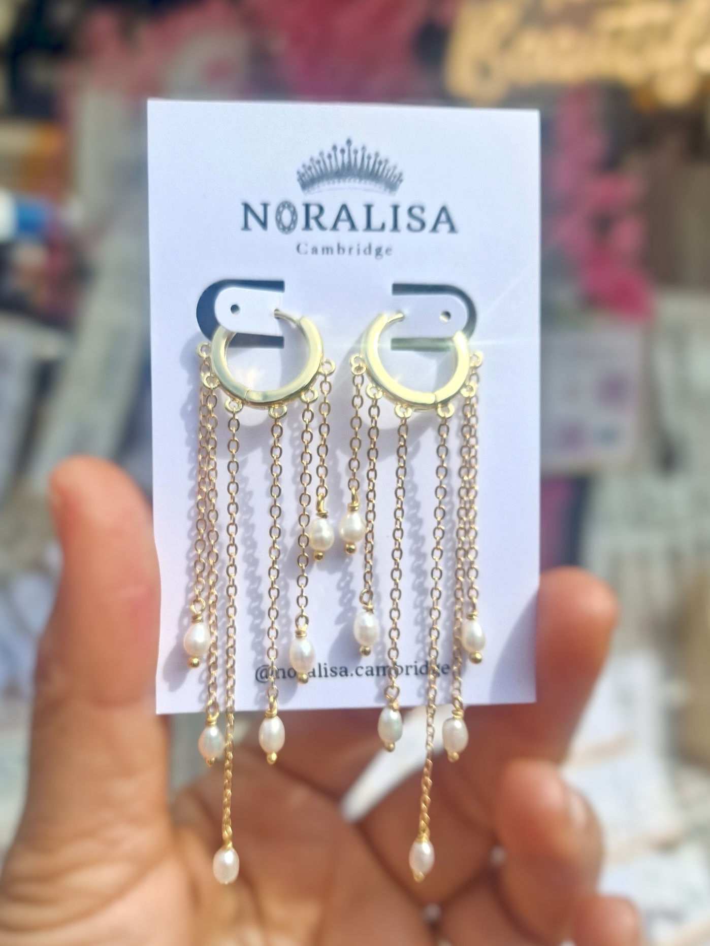 LONG CHAIN HEX PEARL Earrings with 18K gold plate