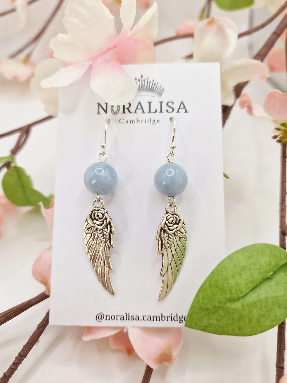 Thumbnail: GEM ANGEL WINGS - Gemstone Bead and Pretty Angel Wing with Silver 925 Earwire