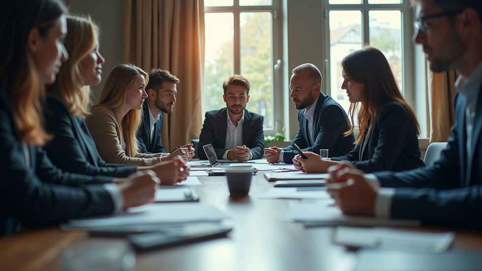 Eye-level view of a team discussing leadership strategies