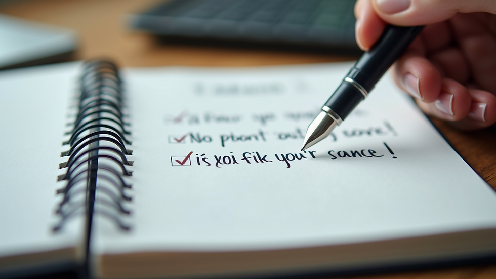 Close-up view of a notebook with leadership development notes and a pen