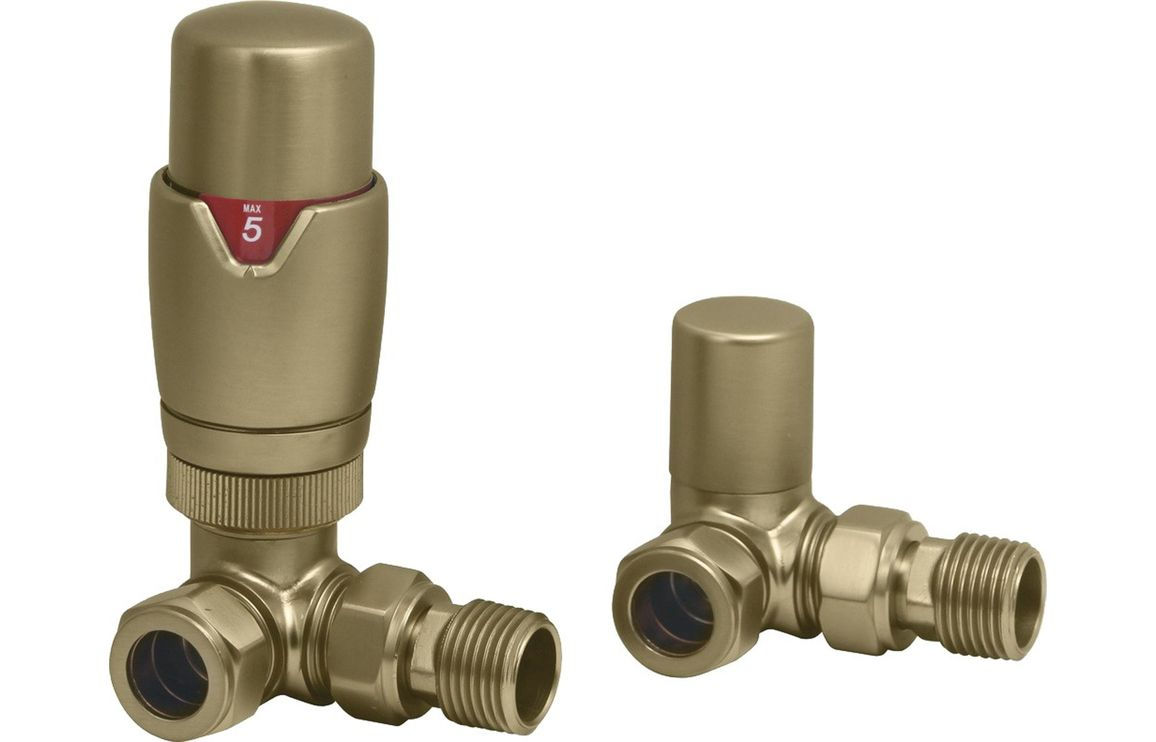 Round Thermostatic Brushed Brass Radiator Valves