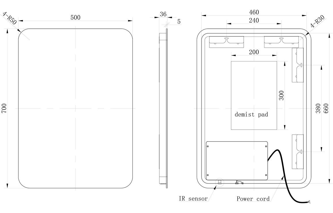 HULTON 500x700mm Rectangle Back-Lit LED Mirror
