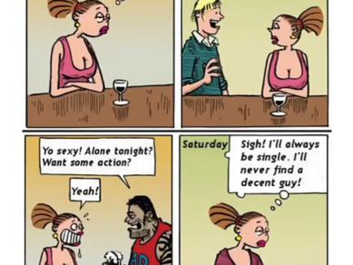 Dating comic highlighting how women often overlook decent men in pursuit of the wrong ones