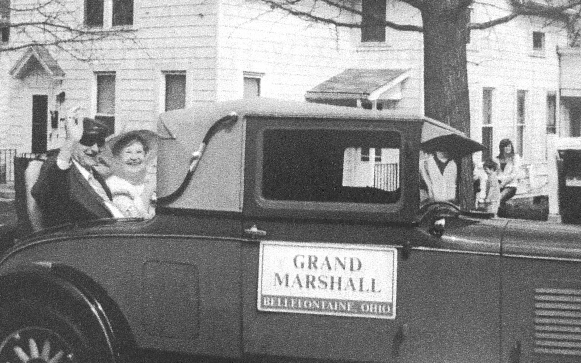 Bob and Dorothy Notestine in the Grand Marshall car in the Historical Society parade in 2014