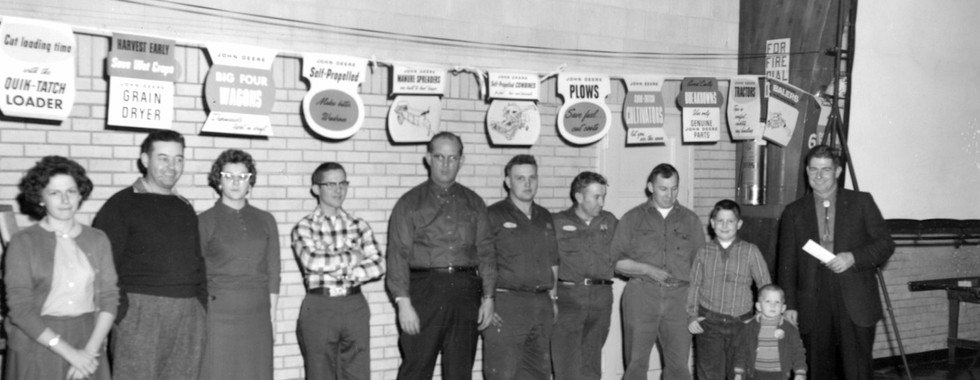 A farmers meeting and tractor school at the Tom Shick Implement Co. in 1934