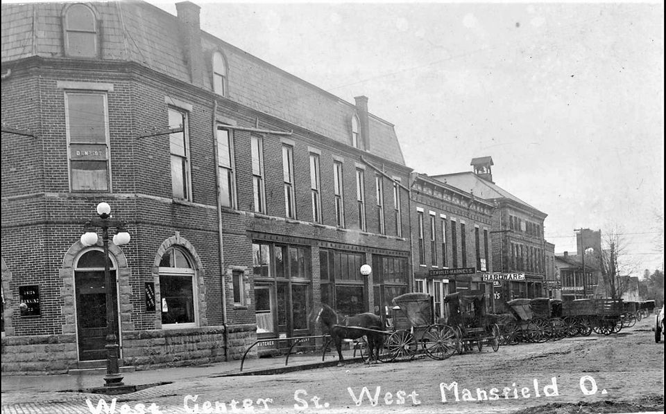 View of West Center Street in West Mansfield ca. 1918