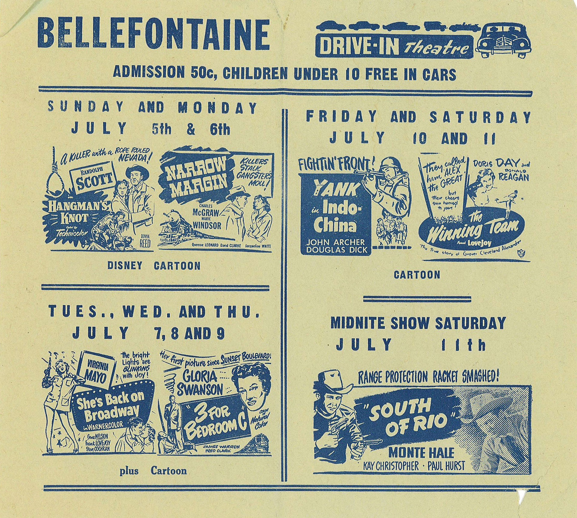 Bellefontaine Drive-in Theatre ad from 1952