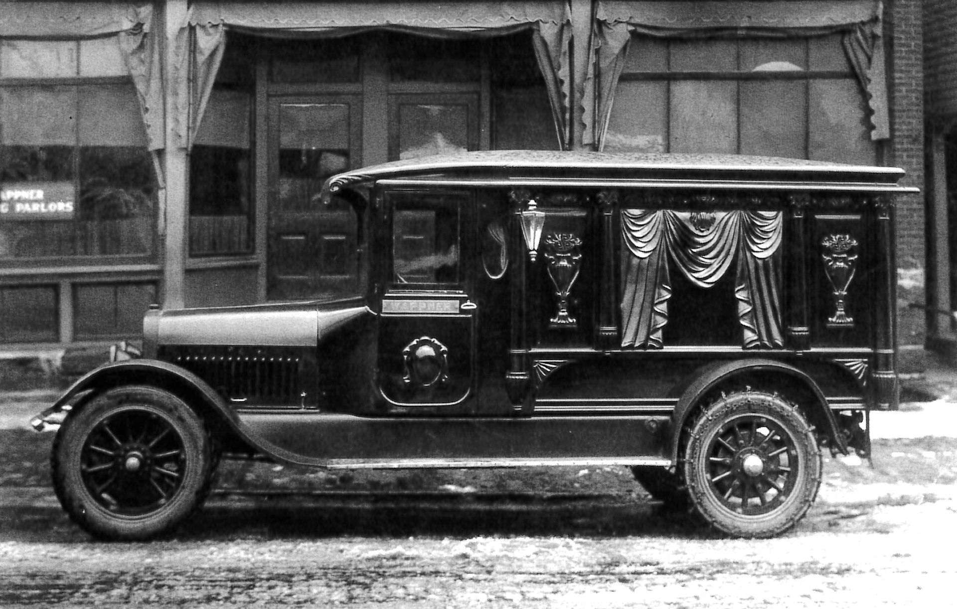 A 1918 Miller Model 43 carved funeral car. TA McPherson Photo