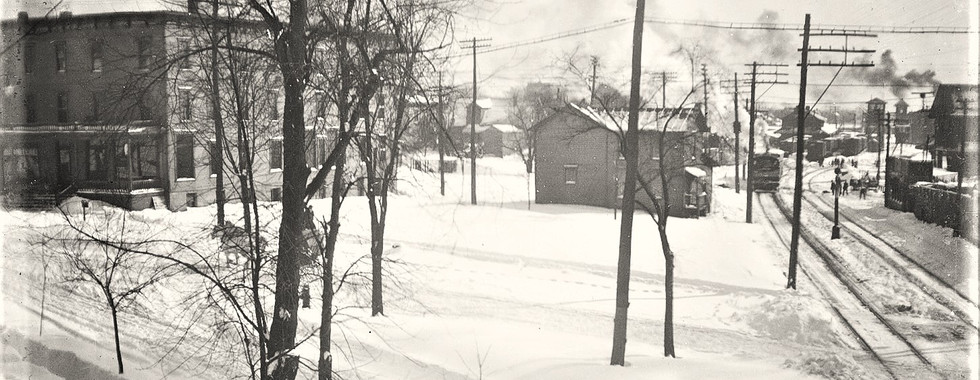 The Hotel Bellefontaine on the left was near the tracks and served as a Railroad YMCA