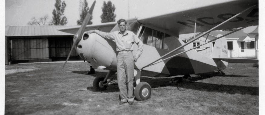 Pilot Max Taylor with a Hareport airplane