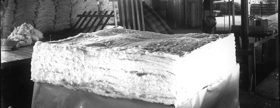 Stack of material used in mattresses made at the Bellefontaine Mattress factory