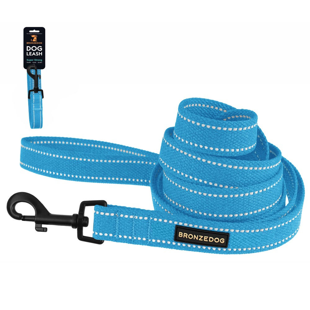 Поводок  Стандарт для собак Bronzedog Сotton рефлекторный х/б брезент  Голубой