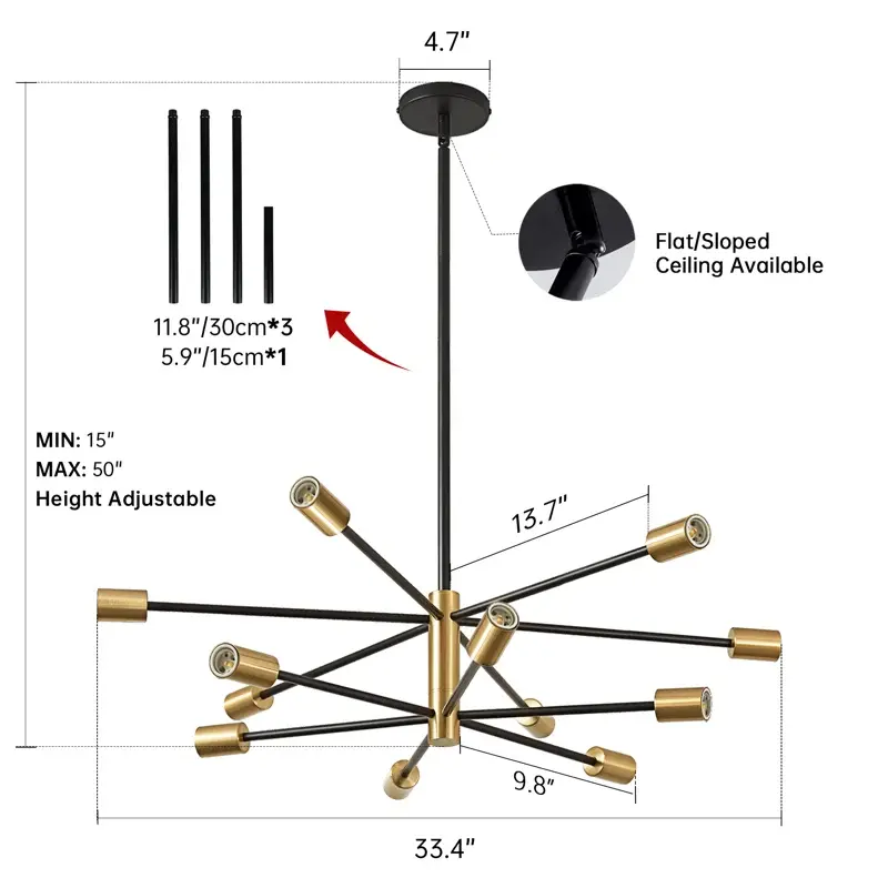 Thumbnail: Croner 12 - Light Dimmable Sputnik Modern Linear Chandelier