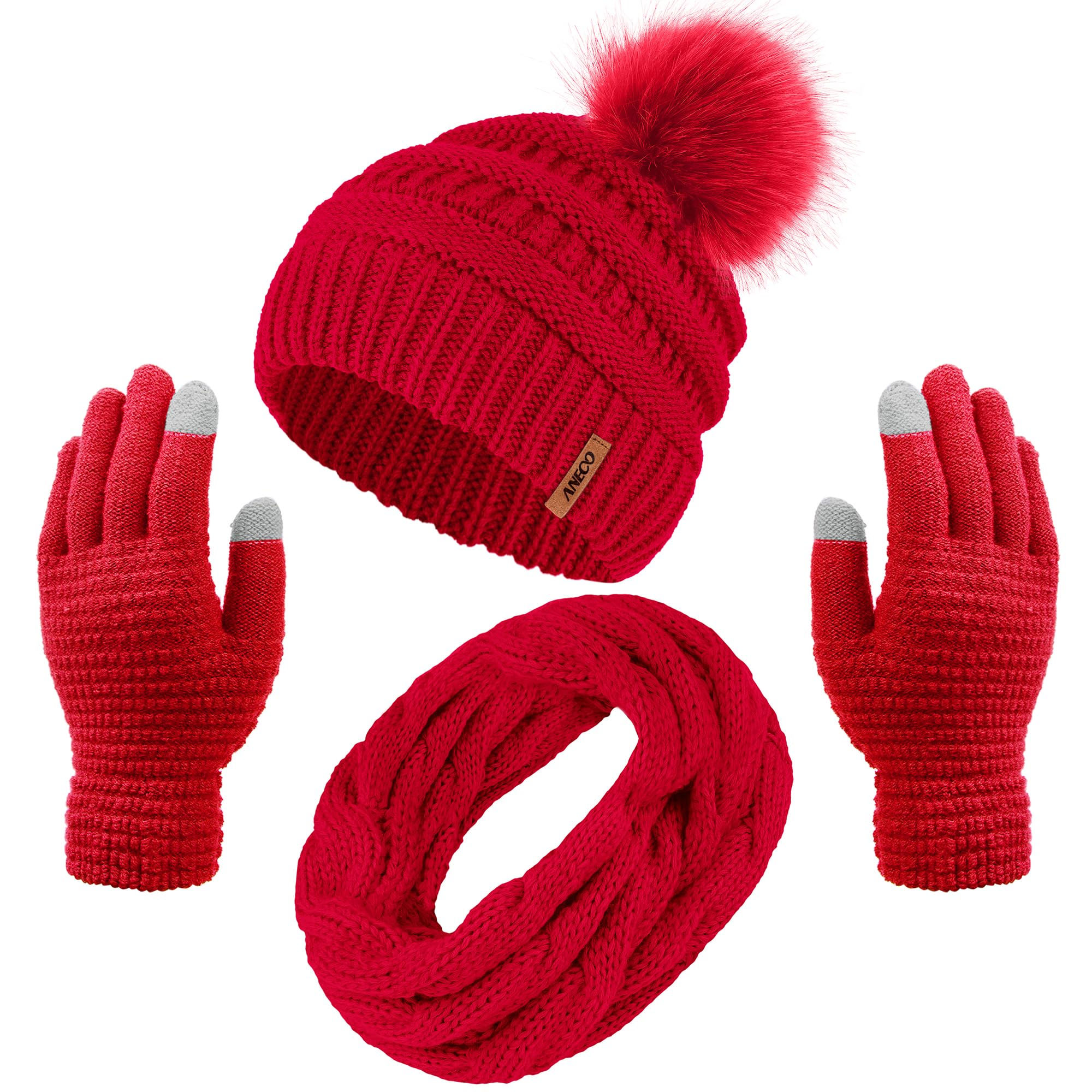 Aneco Ladies' Plush Knit Winter Set - Beanie, Scarf, and Gloves
