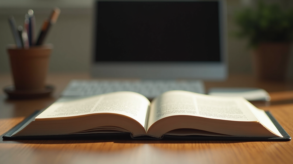 Eye-level view of a study desk with AA Big Book open and tabs visible
