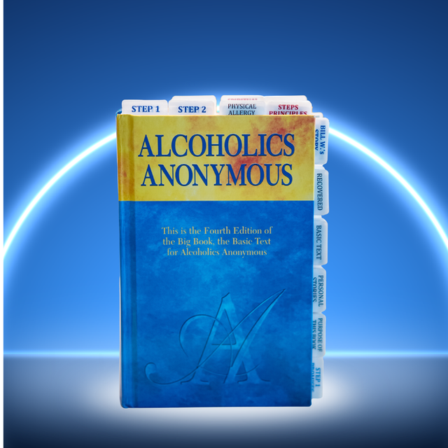 AA Big Book, standard hardcover, with laminated, pre-labeled tabs and color-highlighted pages