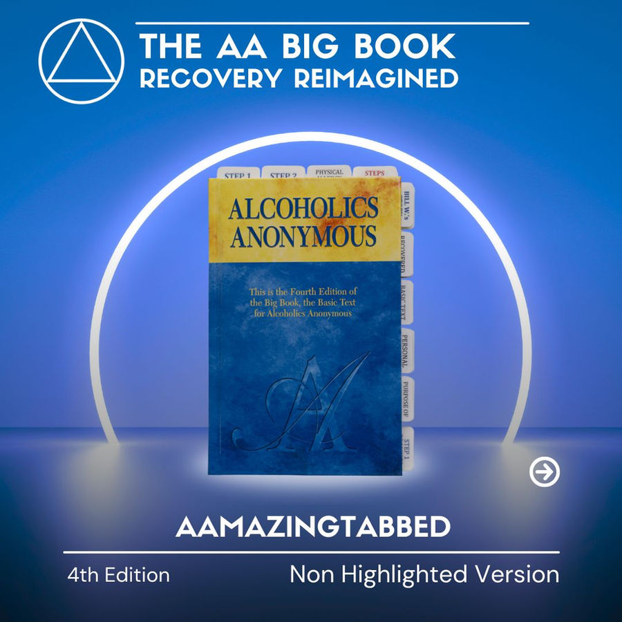 Unhighlighted AA Big Book 4th Edition hardcover with 144 laminated, pre-labeled AAmazingtabs