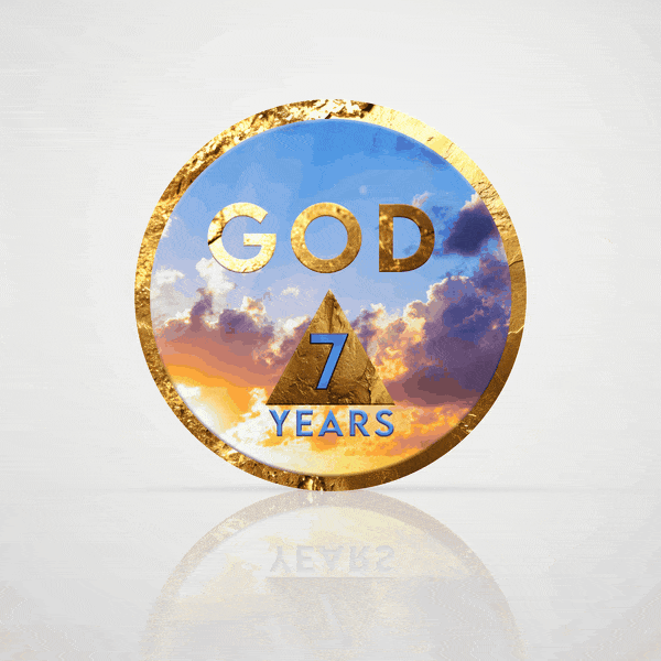 GOD Higher Power 7 year sobriety chip, digital 3D coin flipping to an engraved back