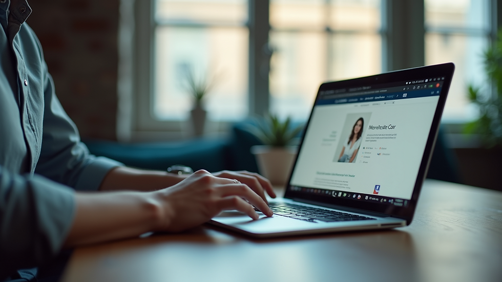 Eye-level view of a person typing on a laptop with a customer support webpage open