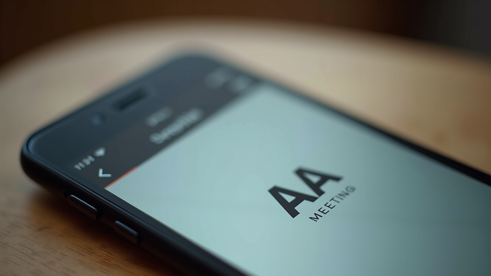 Close-up view of a smartphone displaying an AA meeting schedule app