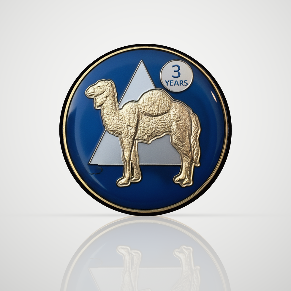 Thumbnail: Camel 3 year sobriety chip, digital 3D coin flipping to an engraved back