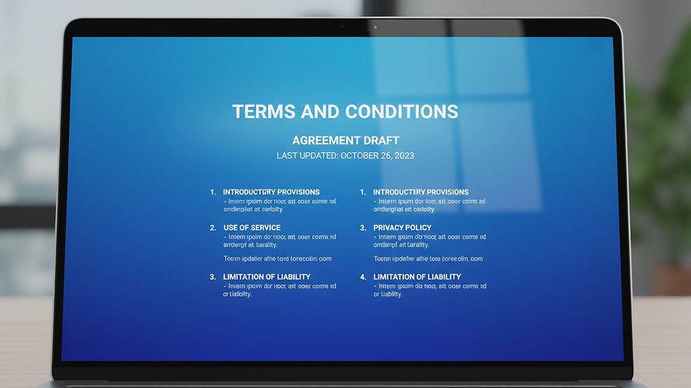 Close-up view of a laptop screen showing a draft of terms and conditions