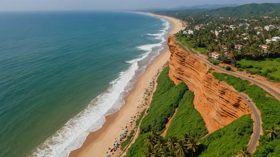 Eye-level view of the coastline in Ullal, India, illustrating erosion and coastal challenges.