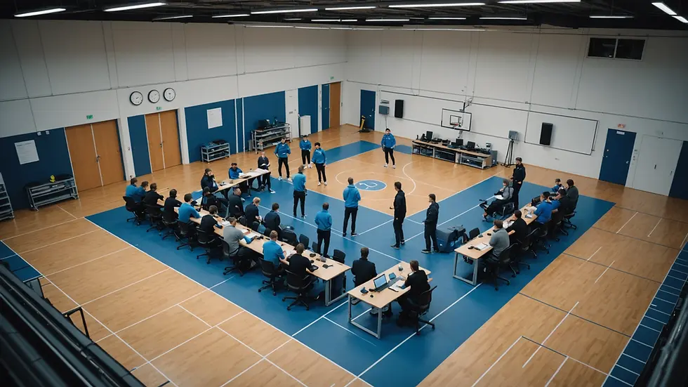High angle view of a training session taking place in a modern facility