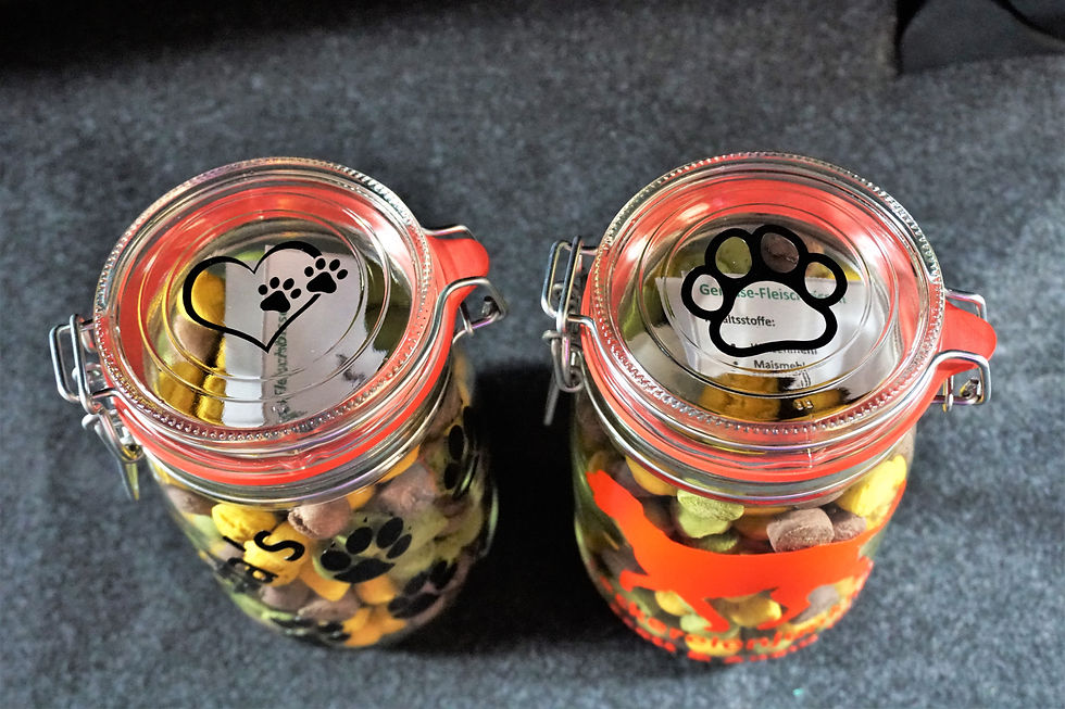 Drahtbügelglas für Hunde Leckerlies Personalisierung Wunschtext