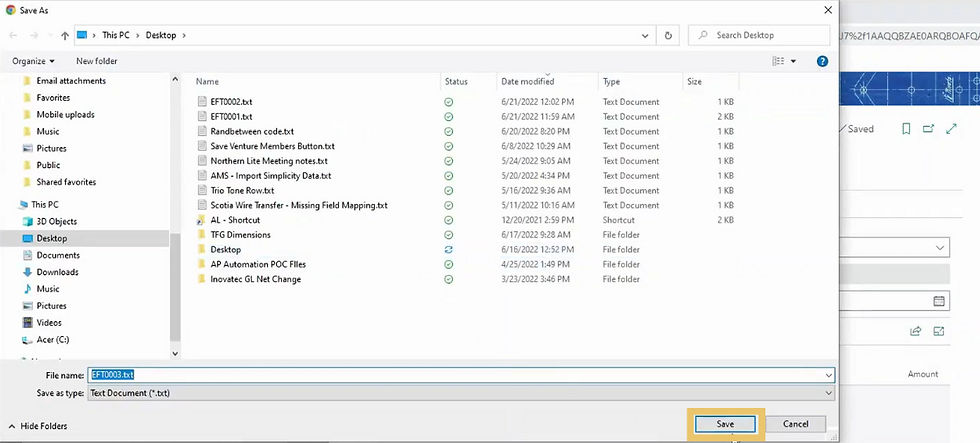 A screenshot showing a step in the process of processing vendor payments in D365 Business Central.