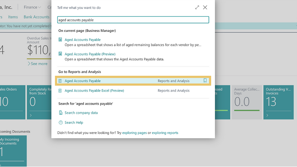 A screenshot showing a step in the process of processing vendor payments in D365 Business Central.