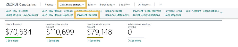 A screenshot showing a step in the process of processing vendor payments in D365 Business Central.